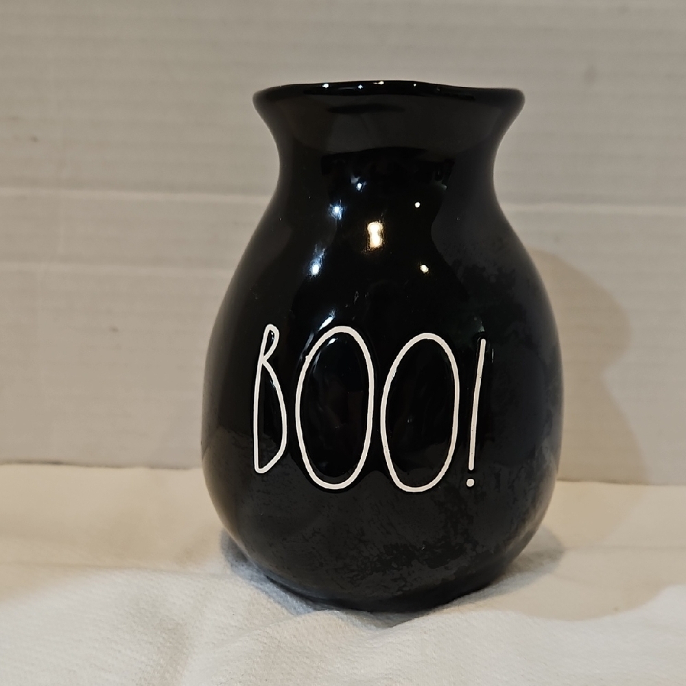 Rae Dunn Artisan Collection Black Vase with 'BOO!' Text